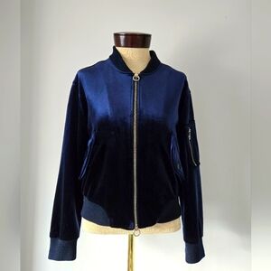 PULL & BEAR crushed velvet navy bomber jacket. Size small